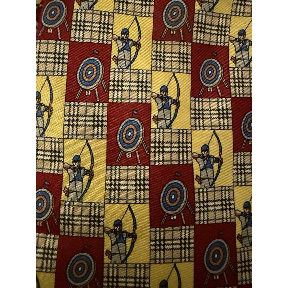 Burberry Tie Yellow Geometic Pattern Archery Nova Check Targets‎ Silk Hand Sewn